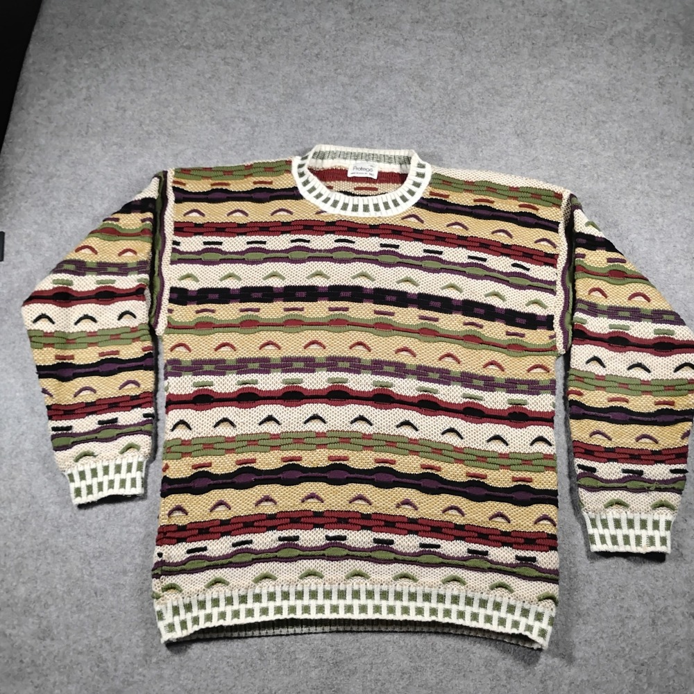 Vintage Protege Men's Multicolor Geometric Striped 3D Knit Sweater XL